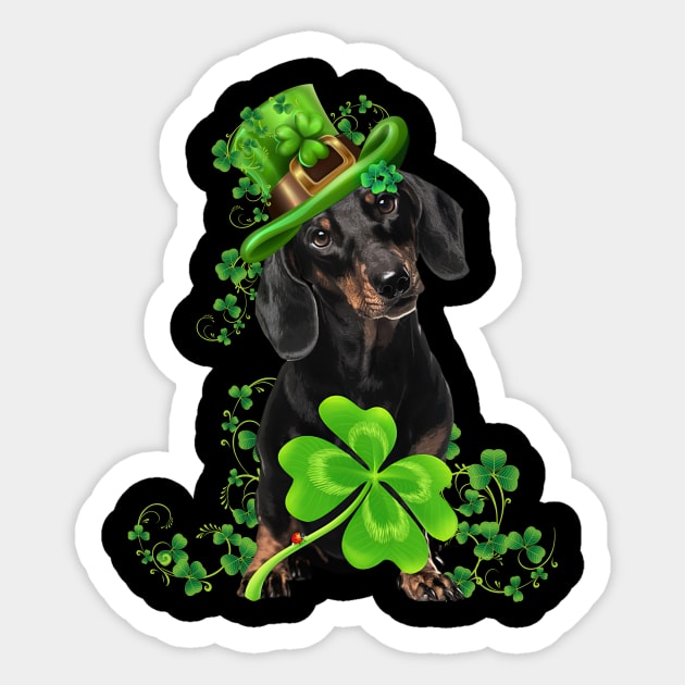 Lucky Black Dachshund Shamrock St Patrick's Day Sticker by Brodrick Arlette Store